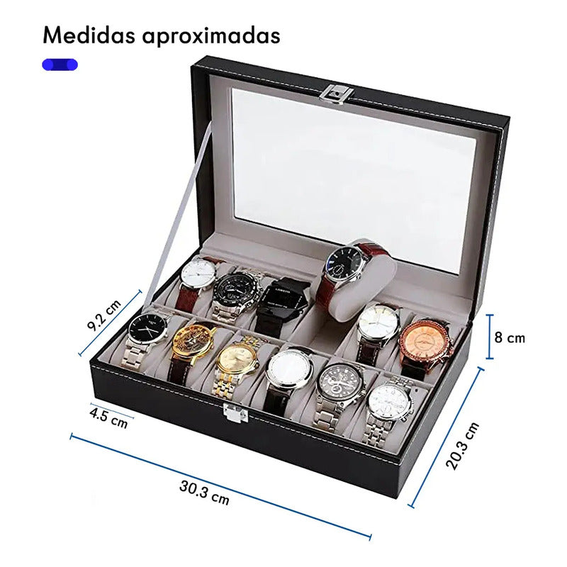 Estuche Organizador Para 12 Relojes Con Almohadillas Negro