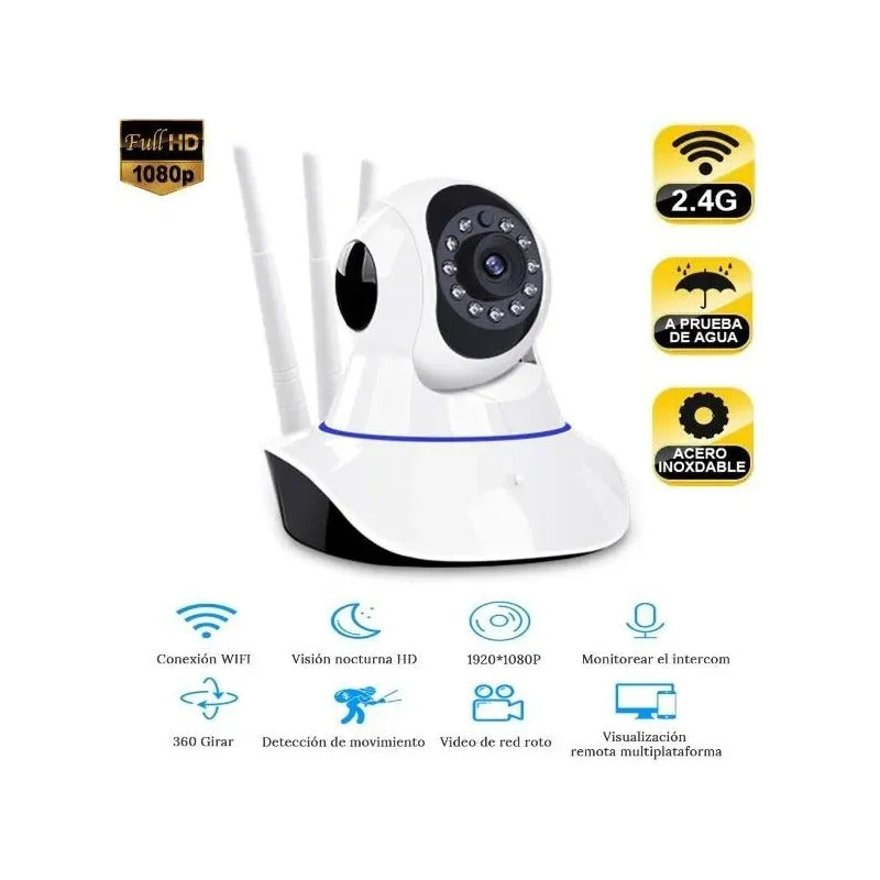 Camara Seguridad Ip Wifi Hd Motorizada Vision Nocturna 360º Blanco
