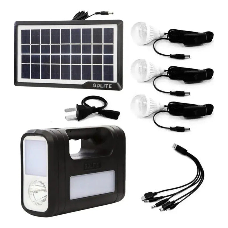 Kit Solar De Camping Luz Emergencia Usb 3ampolletas Blanco Frío