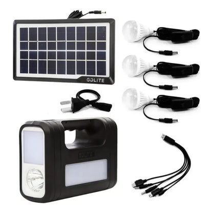 Kit Solar De Camping Luz Emergencia Usb 3ampolletas Blanco Frío