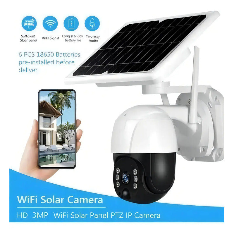 Camara Ip Solar Seguridad Wifi Exterior Hd 1080p Nocturna Color Blanco