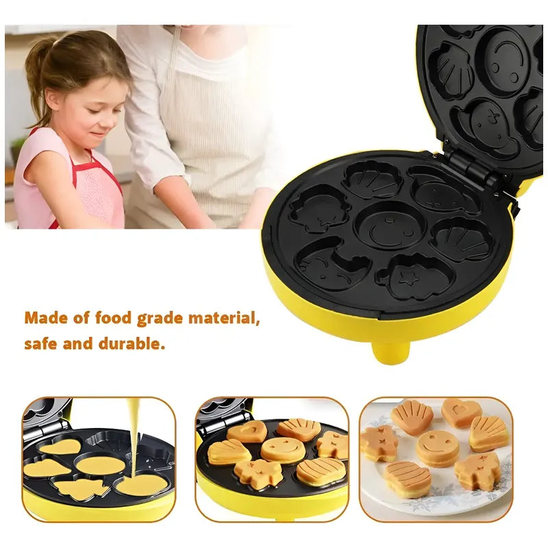Mini Wafflera Para Niños Maquina Mini Torta Cocina Amarillo
