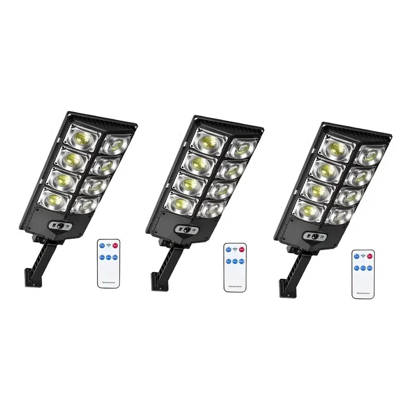 Foco Led Solar Proyector Pack X3 Sensor De Movimiento 400w Negro Blanco Frío