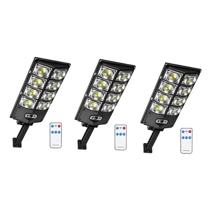 Foco Led Solar Proyector Pack X3 Sensor De Movimiento 400w Negro Blanco Frío