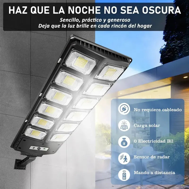 Foco Led Solar Proyector Pack X3 Sensor De Movimiento 400w Negro Blanco Frío