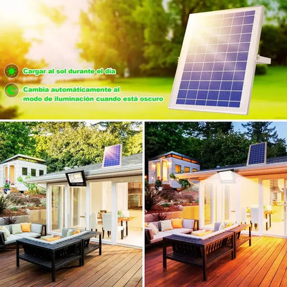 Foco Led Solar 100w Pro Reflector Exterior Impermeable Ip67 Con Control Remoto Carga Automatica Figoimport Negro Blanco Frío