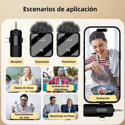 Microfono Kit 3 En 1 Inalambrico Para Grabacion Tik Tok Pro Negro