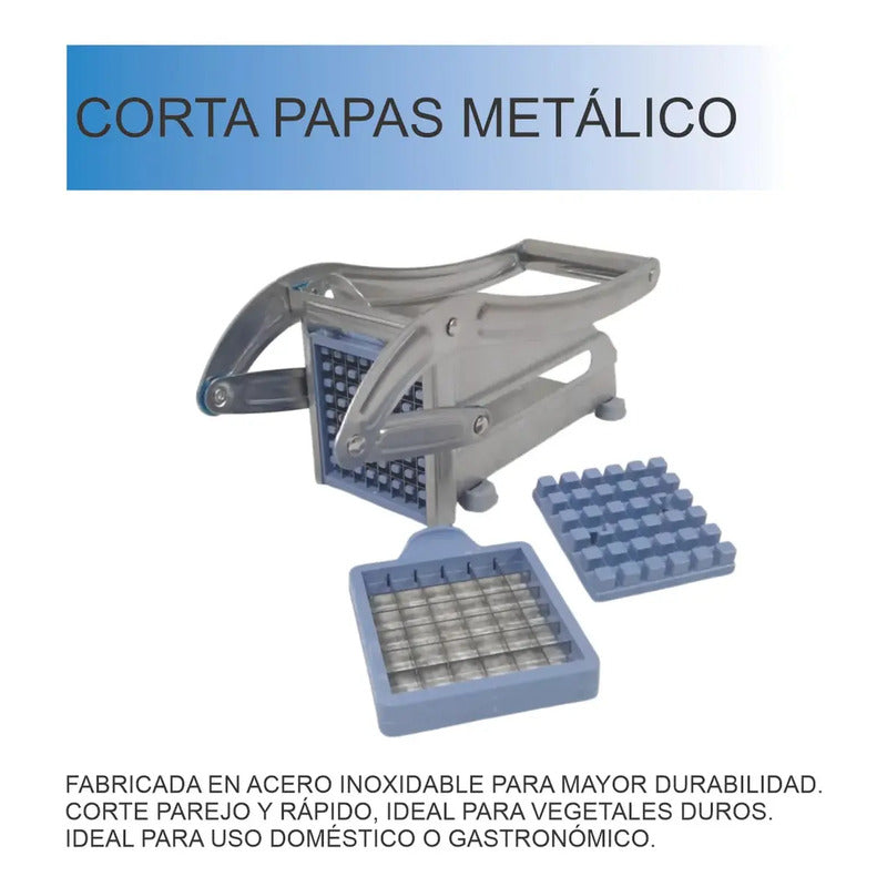 Cortador De Papas Fritas Acero Inoxidable Cuchillas Intercambiables Plateado