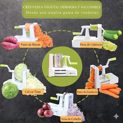 Cortador Espiralizador De Verduras Con 5 Cuchillas Y Contenedor  Figostore Blanco