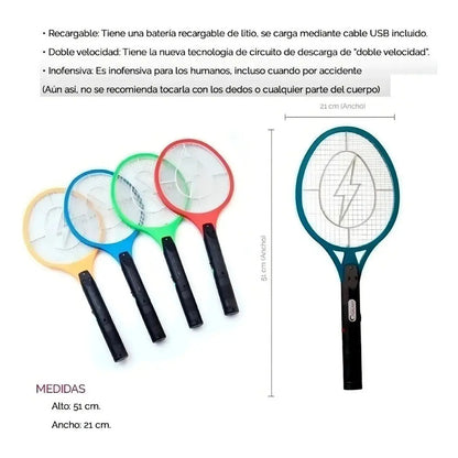 X2 Raqueta Eléctrica Mata Moscas Mosquitos Negro