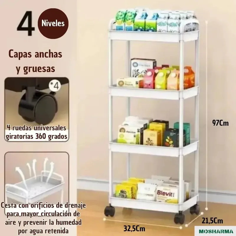 Carrito Organizador 4 Niveles Delgado Blanco  Blanco