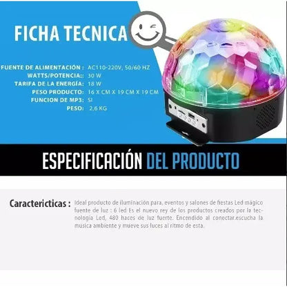 Bola Disco Rítmica Luces De Fiesta Bola Parlante Bt