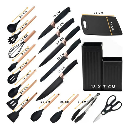 Utensilios De Cocina Mango Madera Punta Silicona Set X 19