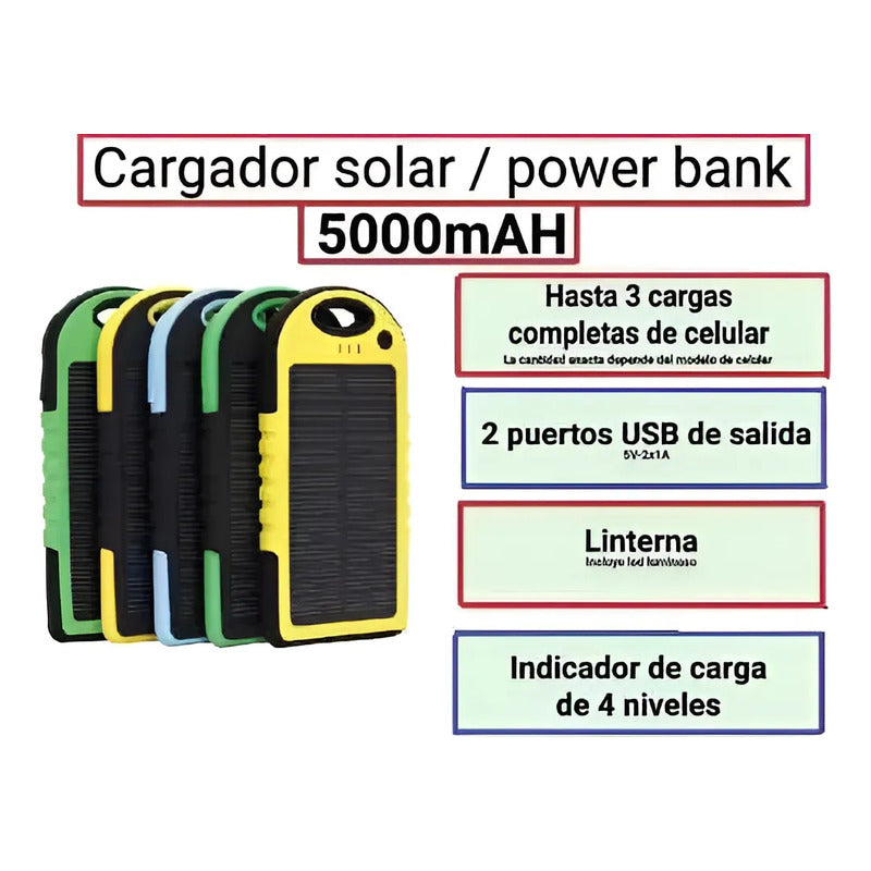 Cargador Solar Genérico Para Móviles Portátil Usb Variado