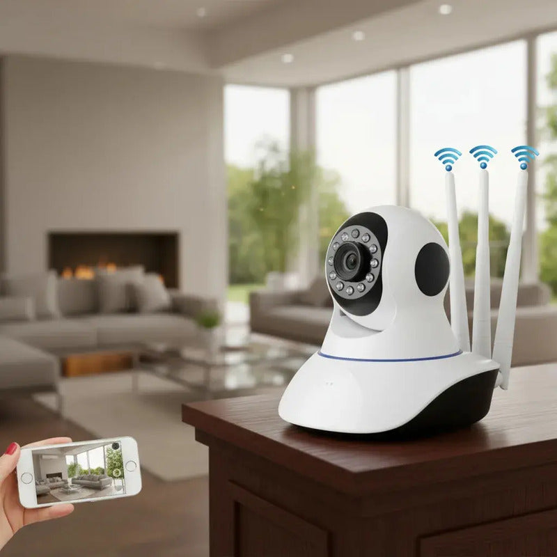Camaras Ip Wifi Hd Vision Nocturna 360° Figoimport Pack X2 Blanco Cámara De Seguridad Wifi Inalámbrica 3 Antenas, Ip Cámara De Vigilancia Visión Nocturna, Seguimiento Inteligente Automático Blanco