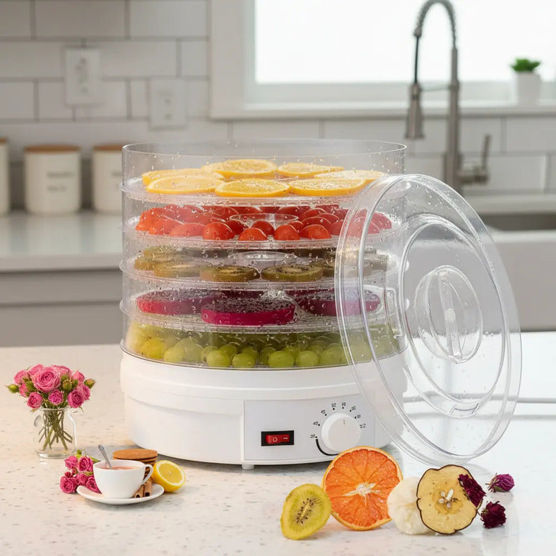 Deshidratador De Alimentos Con 5 Bandejas Y Termostato, Para Frutas Y Verduras Blanco
