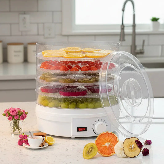 Deshidratador De Alimentos Con 5 Bandejas Y Termostato, Para Frutas Y Verduras Blanco