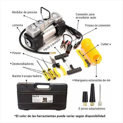 Compresor Aire Metalico Doble Cilindro 160 Psi Inflador Neumaticos Auto Camioneta Bote Maleta Herramientas Figoimport Gris 60hz