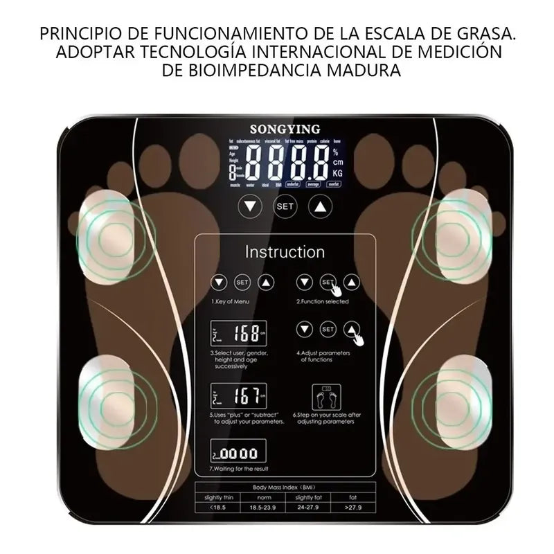 Peso Báscula Digital Balanza Bluetooth Inteligente Pesa Baño Color Negro
