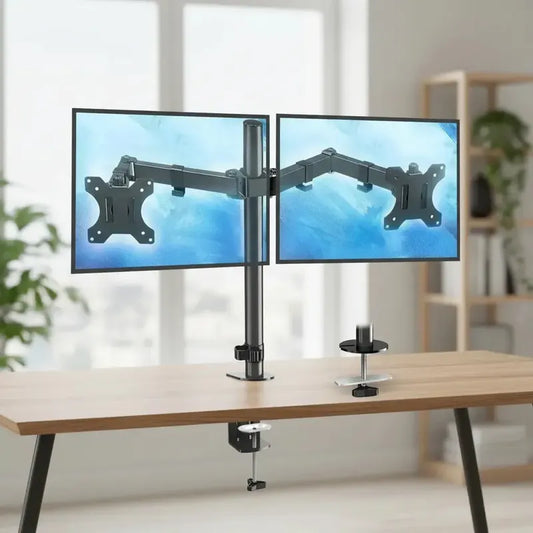 Soporte Doble Monitor Y Notebook Brazo Articulado Escritorio Ergonomico Vesa Hasta 32 Pulgadas Negro Figoimport