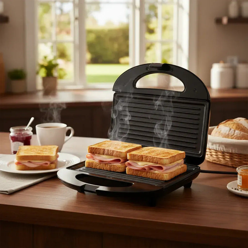 Sandwichera Electrica Grill 2 En 1 Tostadora De Pan 1200w Negro