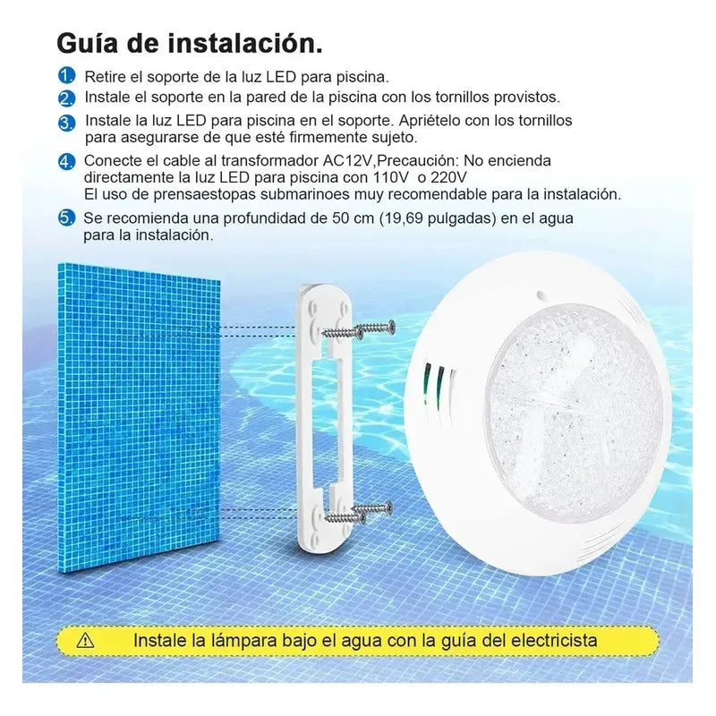 Lámpara Led Subacuática Figoimport Para Piscina Con Luz Rgb Y Control Remoto