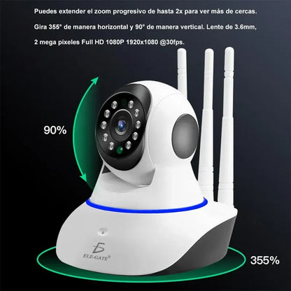Camara Ip Wifi Hd Motorizada Vision Nocturna 360° Blanco