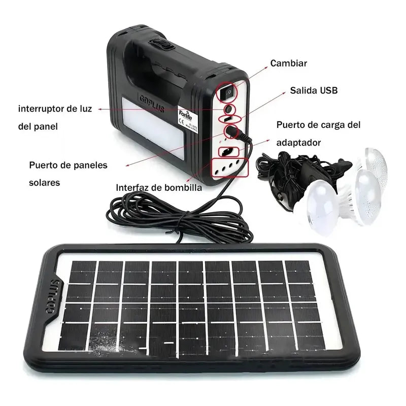 Sistema Iluminación Solar Casa 3 Ampolletas Led 12w Blanco