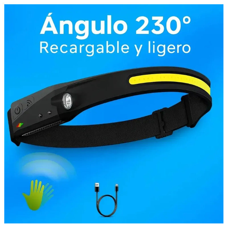 Lampara De Cabeza Led Cob Recargable Con Sensor Varios Modos Blanco Negro