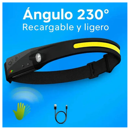 Lampara De Cabeza Led Cob Recargable Con Sensor Varios Modos Blanco Negro