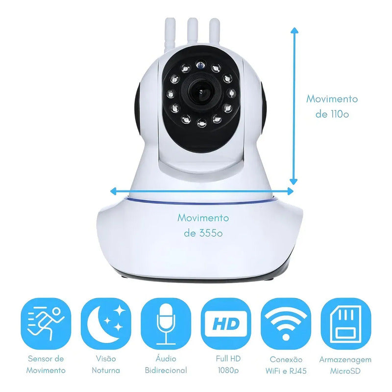 Camara Ip Wifi Hd 360° Visión Nocturna Pack X2 Blanco