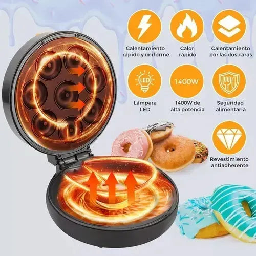 Máquina De Mini Donas Y Mini Waflera Figoimport, Eléctrica, Para 7 Postres, Antiadherente Negro