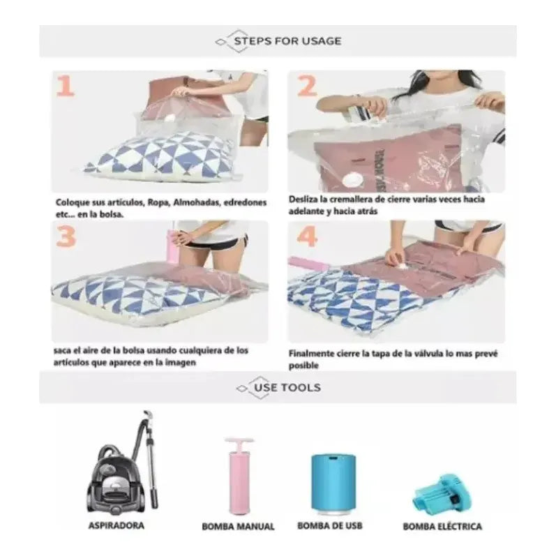 Pack De Bolsas Al Vacío Reutilizables Figoimport Para Ropa Y Edredones (12 Unidades)