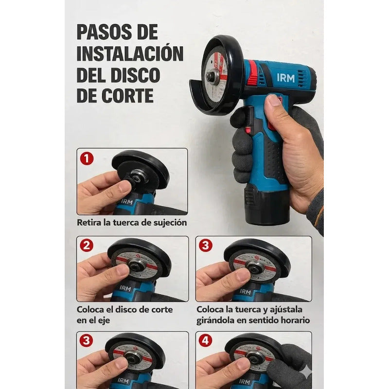 Mini Amoladora Angular Inalámbrica 12v Con 2 Baterías Y Velocidad Regulable Azul Marino 60hz