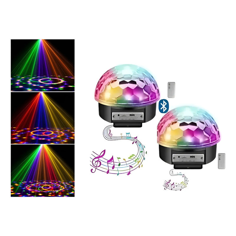 Bola Disco Espejada 18 Cm Con Luces Rítmicas Fiesta  X2