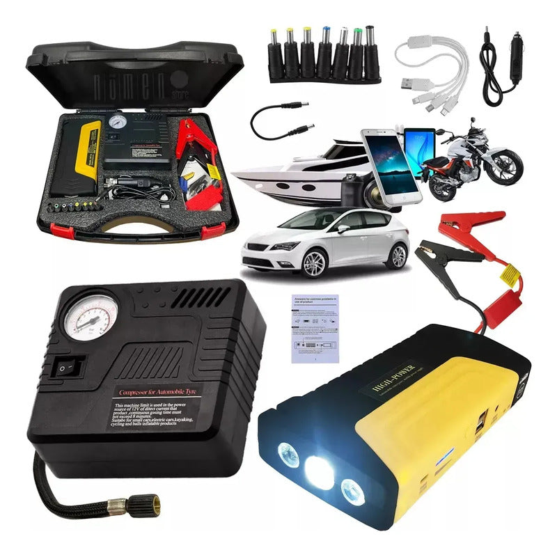 Partidor Cargador Powerbank Bateria Auto + Inflador De Rueda