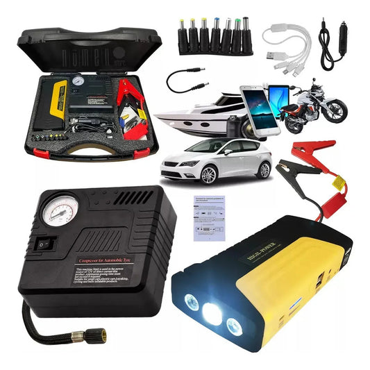 Partidor Cargador Powerbank Bateria Auto + Inflador De Rueda