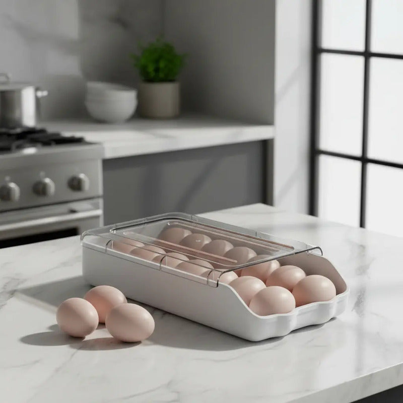 Pack X2 Bandeja Organizadora Porta Huevos Apilable Blanco