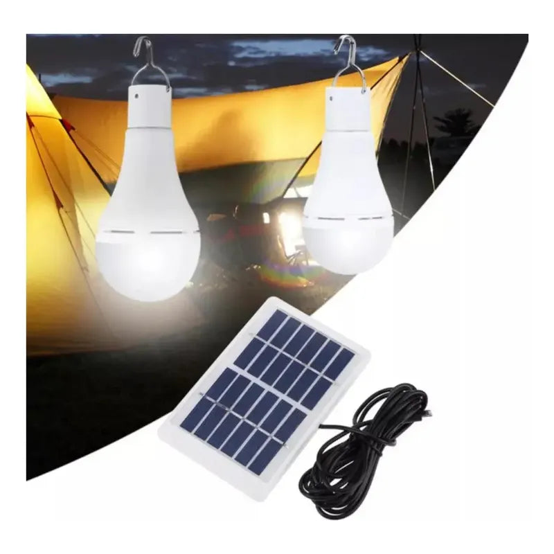 Ampolleta  Pack X2 Led 5w Solar Con Panel 7 Horas De Luz Blanco Frío