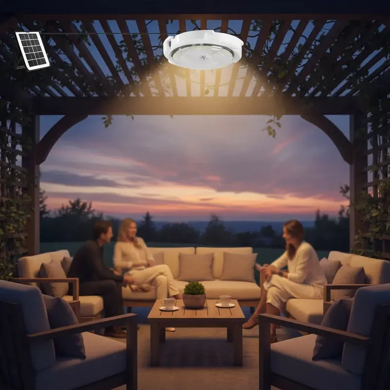 Luz De Techo Redonda Para Exteriores Solar 500w Con Sensor Blanco