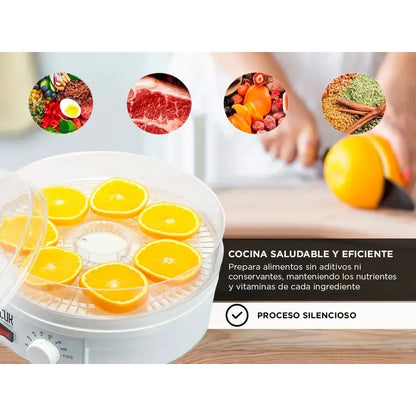 Deshidratador De Alimentos Con 5 Bandejas Y Termostato, Para Frutas Y Verduras Blanco