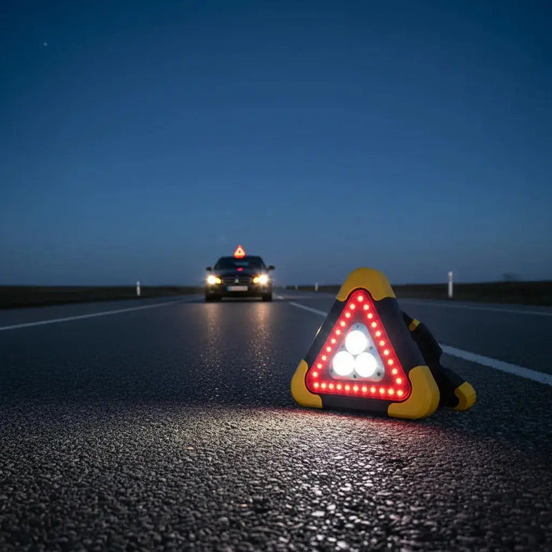 Triángulo De Seguridad Figo Con Luces Led Solares Y Soporte Para Camioneta