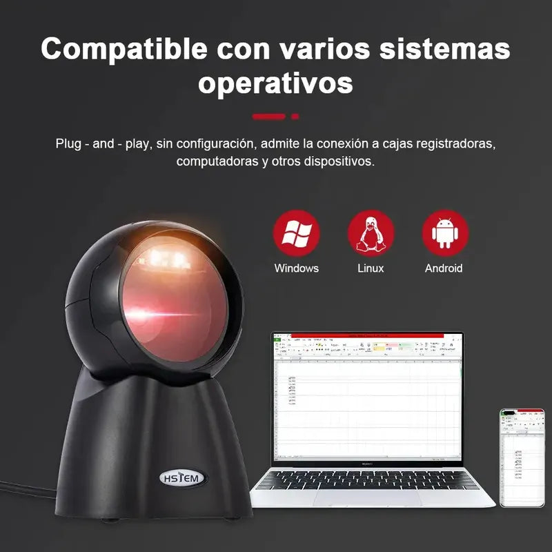 Lector De Códigos De Barras Fijo Figostore 1d Y 2d Usb, Láser Con Soporte Negro