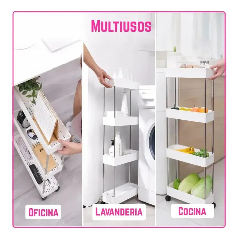 Carrito Organizador 4 Niveles Delgado Blanco  Blanco