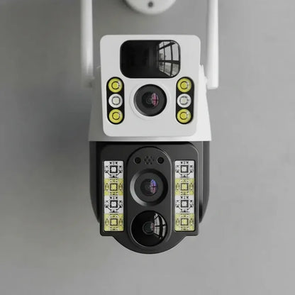 Camara De Seguridad Ptz Solar Wifi V380 Exterior Inalambrica Doble Lente Resolucion Hd Con Intercomunicador De Voz... Blanco