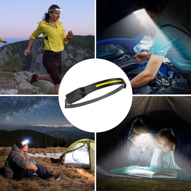 Lampara De Cabeza Led Cob Recargable Con Sensor Varios Modos Blanco Negro