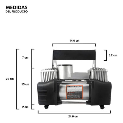 Compresor Aire Metalico Doble Cilindro 160 Psi Inflador Neumaticos Auto Camioneta Bote Maleta Herramientas Figoimport Gris 60hz
