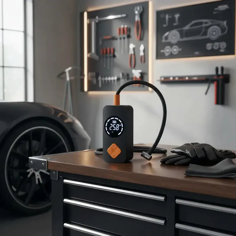 Inflador Portátil Para Neumáticos De Auto Y Moto Con Pantalla Digital Y 150 Psi Negro 60hz Monofásica