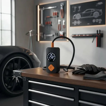 Inflador Portátil Para Neumáticos De Auto Y Moto Con Pantalla Digital Y 150 Psi Negro 60hz Monofásica