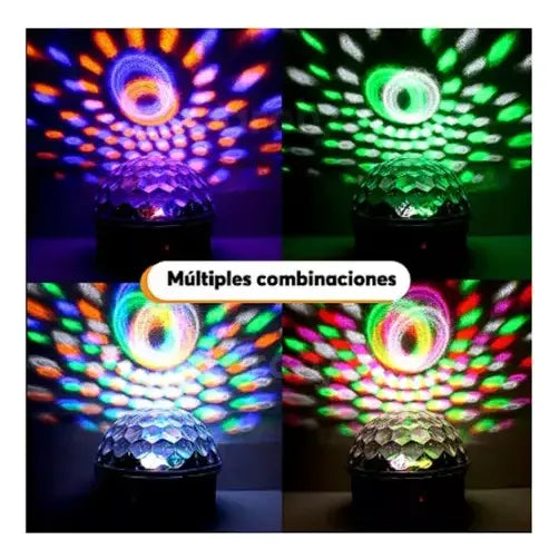 Bola Disco Espejada 18 Cm Con Luces Rítmicas Fiesta  X2